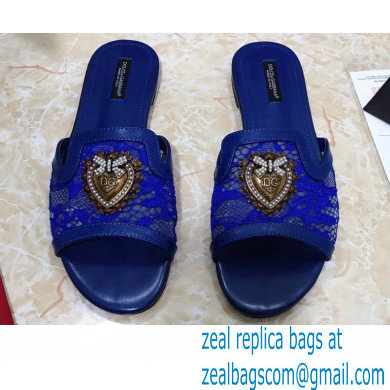 Dolce & Gabbana Lace Sliders Blue with Devotion Heart 2021